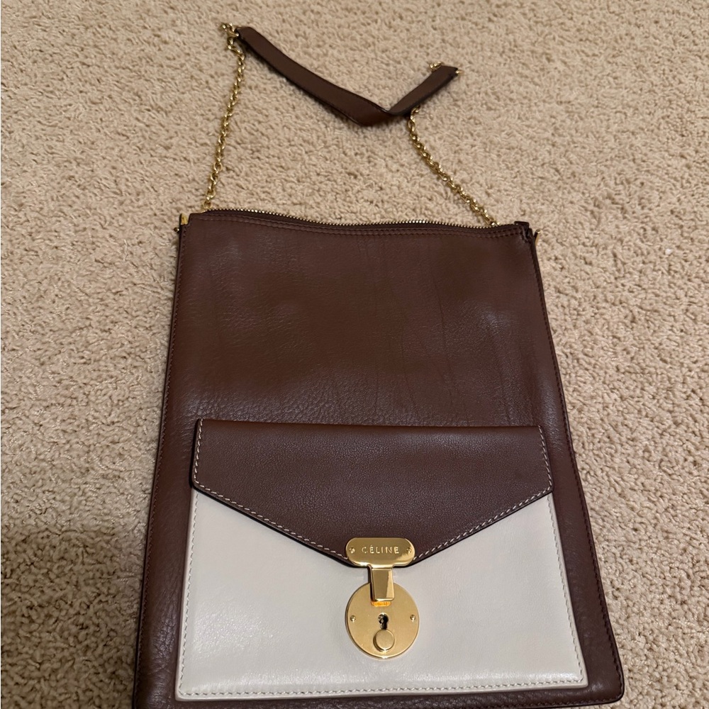 Celine shoulder Bag in Brown and Cream with Gold Accents - Picture 1 of 11